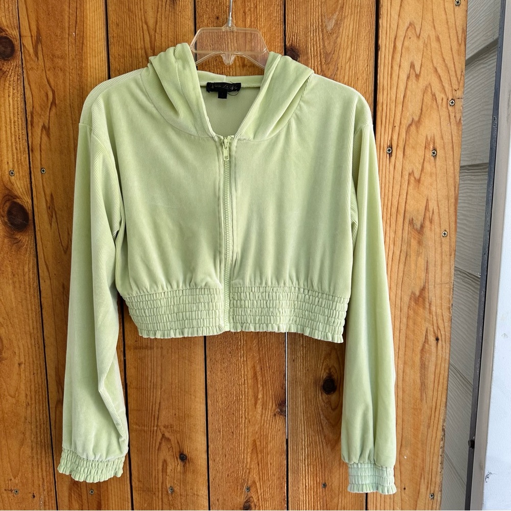 Y2K Vivre La Vie Cropped Zip Up Hooded Jacket NWOT